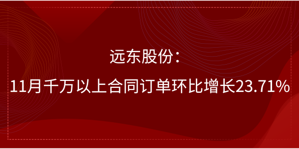 遠(yuǎn)東股份：11月千萬(wàn)以上合同訂單環(huán)比增長(zhǎng)23.71%